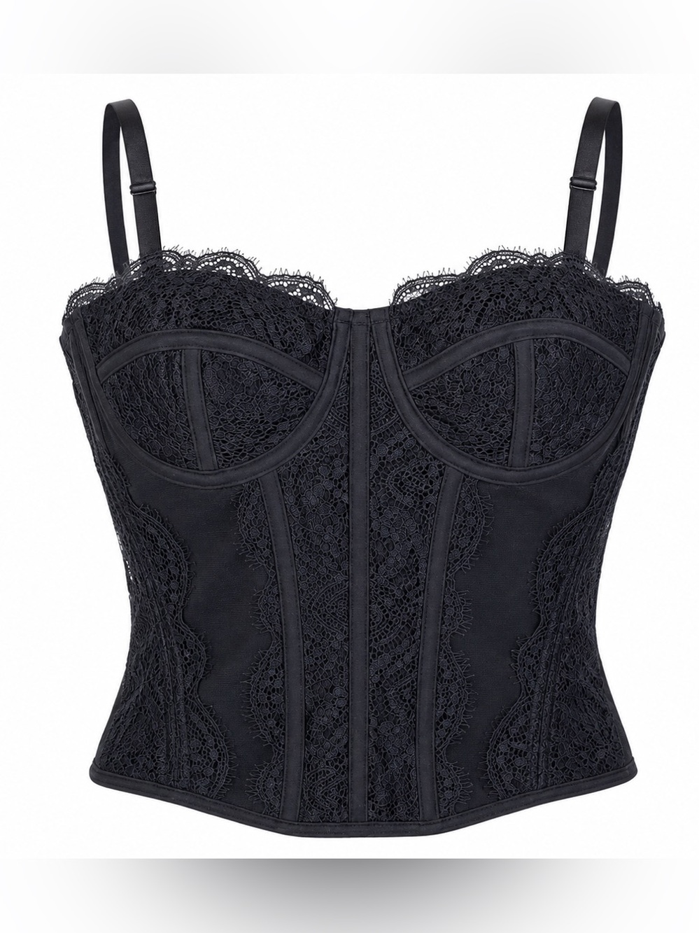Deal More Black Lace Bustier Top with Boning Medium